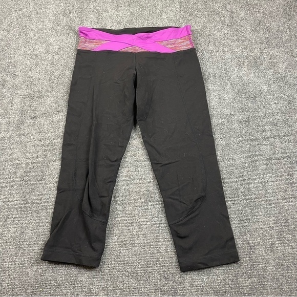 lululemon athletica Pants - LULULEMON Womens Wunder Under Cropped Leggings Black Purple waistband size 8